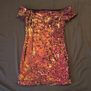Sequin Off the Shoulder Mini Dress
